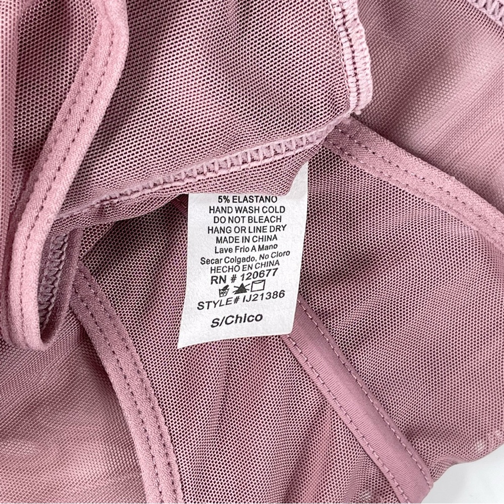 HONEYBUM bodysuit LONG SLEEVES sheer lightweight mesh like V neck mauve pink S - Picture 8 of 11